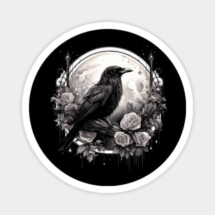 Gothic Crow, Full Moon, Roses, Raven Edgar Allan Poe Witchy Mystic Magnet